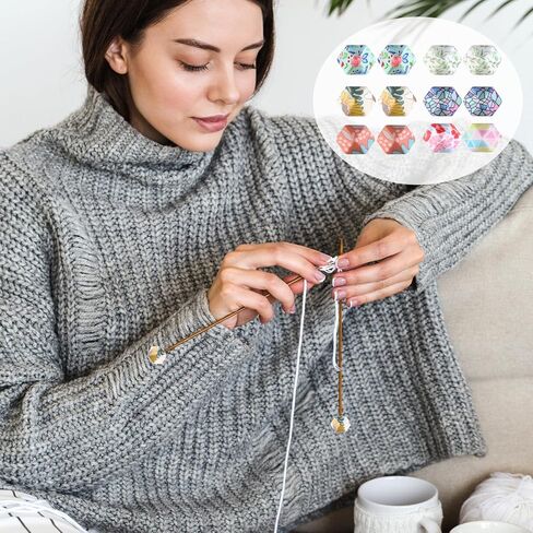 12Pcs Hexagon Knitting Needle Stoppers, Print Stitch Stoppers Knitting Needle Point Protectors Knittings Needles End Caps Holders Needles Minders for Knittings Accessories and Gadgets in Saudi Arabia