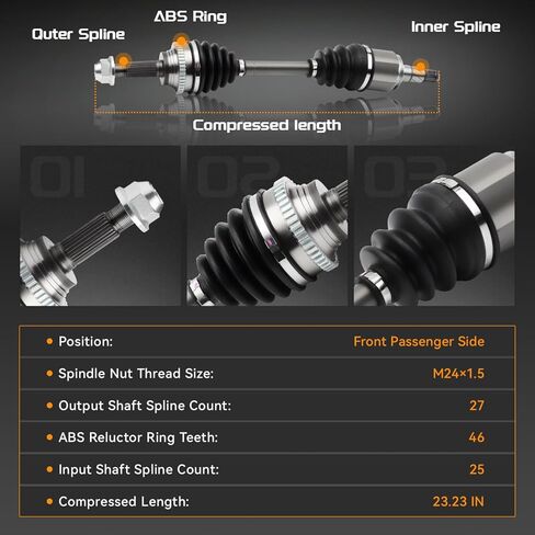 Front Right CV Axle Shaft Compatible with Infiniti G25 2011-2012 V6 2.5L,G35 2004-2008 V6 3.5L,G37 2009-2013 V6 3.7L Sedan,AWD only 39100JK500 NCV39004 606282 60-6282 in Kuwait