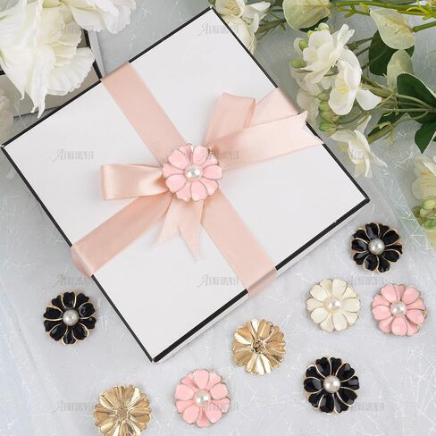 AUEAR, 30 Pack Pearl Buttons Enamel Flower Sewing Button Metal Flat Back Beads Embellishments Without Hole for Jewelry Making Crafts Wedding Home Decor in Kuwait