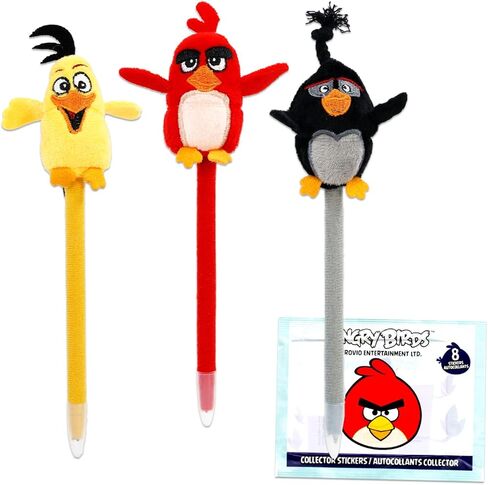 Angry Birds Pens Set - Bundle with 3 Ballpoint Pens with Topper Plus Stickers and More | Angry Birds Office Supplies Pack | Styles May Vary in Saudi Arabia