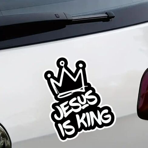 2pc Jesus is King Vinyl Decal with Crown Design, 4.53"x5.91", Ideal for Car Windows, Bumpers, Laptop - Showcases Your Faith with a Stylish Touch |#AZ110 in Saudi Arabia