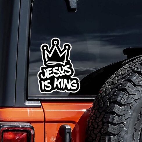 2pc Jesus is King Vinyl Decal with Crown Design, 4.53"x5.91", Ideal for Car Windows, Bumpers, Laptop - Showcases Your Faith with a Stylish Touch |#AZ110 in Saudi Arabia