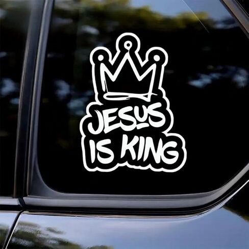 2pc Jesus is King Vinyl Decal with Crown Design, 4.53"x5.91", Ideal for Car Windows, Bumpers, Laptop - Showcases Your Faith with a Stylish Touch |#AZ110 in Saudi Arabia