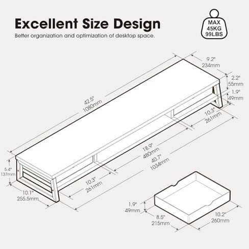 Fenge Dual Monitor Stand with Drawer & Desk Pad Bundle, 42.5 Inch 2-Tier Wooden Monitor Riser (Wooden & Metal Structure) & 23.6×13.8 Inch Double-Sided Waterproof Mouse Mat for Home Office in Saudi Arabia