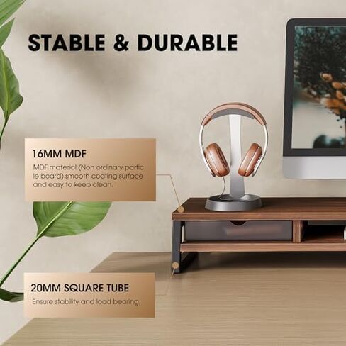 Fenge Dual Monitor Stand with Drawer & Desk Pad Bundle, 42.5 Inch 2-Tier Wooden Monitor Riser (Wooden & Metal Structure) & 23.6×13.8 Inch Double-Sided Waterproof Mouse Mat for Home Office in Saudi Arabia