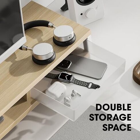 Fenge Dual Monitor Stand with Drawer & Desk Pad Bundle, 42.5 Inch 2-Tier Wooden Monitor Riser (Wooden & Metal Structure) & 23.6×13.8 Inch Double-Sided Waterproof Mouse Mat for Home Office in Saudi Arabia