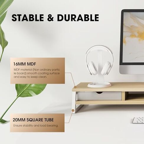 Fenge Dual Monitor Stand with Drawer & Desk Pad Bundle, 42.5 Inch 2-Tier Wooden Monitor Riser (Wooden & Metal Structure) & 23.6×13.8 Inch Double-Sided Waterproof Mouse Mat for Home Office in Saudi Arabia