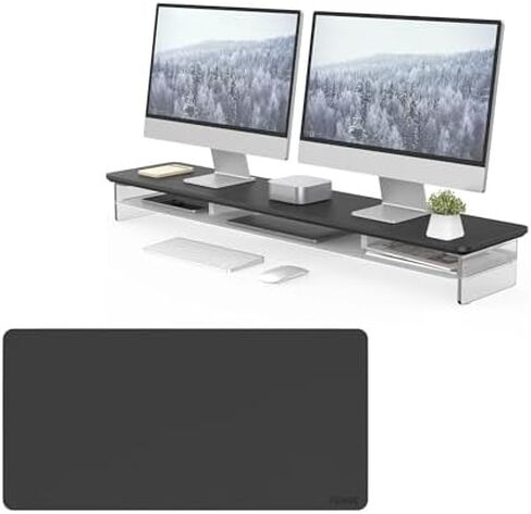 Fenge Acrylic Monitor Stand Riser with Double-Sided Desk Pad Mat, 42.5In Dual Monitor Stand with Metal Storage & 31.5x15.7In Water Resistant Mouse Pad for Home Office in Saudi Arabia