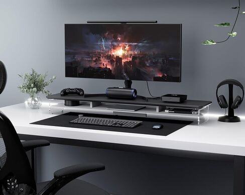 Fenge Acrylic Monitor Stand Riser with Double-Sided Desk Pad Mat, 42.5In Dual Monitor Stand with Metal Storage & 31.5x15.7In Water Resistant Mouse Pad for Home Office in Saudi Arabia