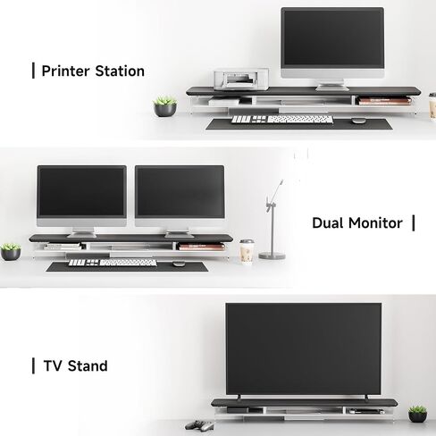 Fenge Acrylic Monitor Stand Riser with Double-Sided Desk Pad Mat, 42.5In Dual Monitor Stand with Metal Storage & 31.5x15.7In Water Resistant Mouse Pad for Home Office in Saudi Arabia