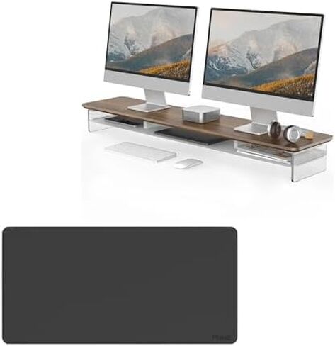 Fenge Acrylic Monitor Stand Riser with Double-Sided Desk Pad Mat, 42.5In Dual Monitor Stand with Metal Storage & 31.5x15.7In Water Resistant Mouse Pad for Home Office in Saudi Arabia