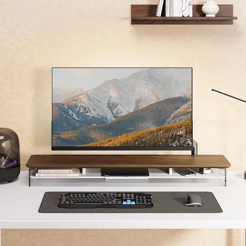Fenge Acrylic Monitor Stand Riser with Double-Sided Desk Pad Mat, 42.5In Dual Monitor Stand with Metal Storage & 31.5x15.7In Water Resistant Mouse Pad for Home Office in Saudi Arabia