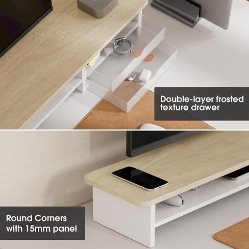Fenge Dual Monitor Stand with Drawer & Desk Pad Bundle, 42.5 Inch 2-Tier Wood Monitor Riser & 23.6×13.8 Inch Double-Sided Waterproof Mouse Mat for Home Office in Saudi Arabia