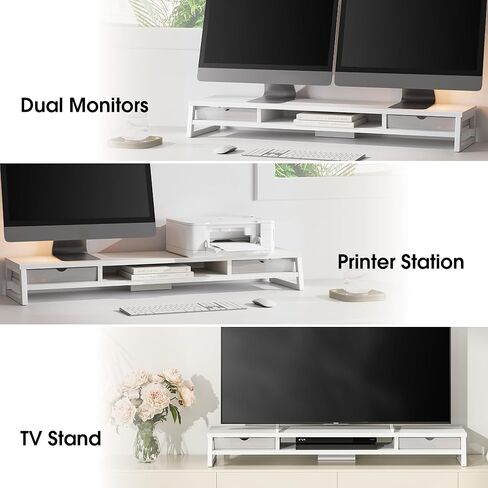 Fenge Dual Monitor Stand with Drawer & Desk Pad Bundle, 42.5 Inch 2-Tier Wooden Monitor Riser (Wooden & Metal Structure) & 23.6×13.8 Inch Double-Sided Waterproof Mouse Mat for Home Office in Saudi Arabia