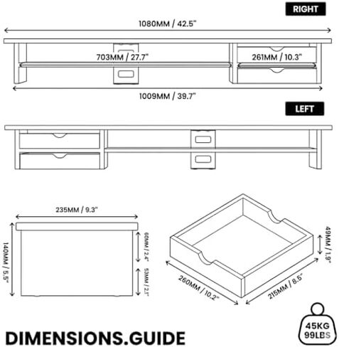 Fenge Dual Monitor Stand with Drawer & Desk Pad Bundle, 42.5 Inch 2-Tier Wood Monitor Riser & 23.6×13.8 Inch Double-Sided Waterproof Mouse Mat for Home Office in Saudi Arabia