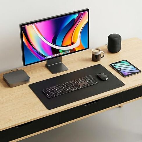 Fenge Dual Monitor Stand with Drawer & Desk Pad Bundle, 42.5 Inch 2-Tier Wood Monitor Riser & 23.6×13.8 Inch Double-Sided Waterproof Mouse Mat for Home Office in Saudi Arabia