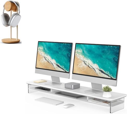 Fenge Acrylic Monitor Stand Riser 42.5 Inches Desk Shelf, 11.3" Headphone Stand for Desk in Saudi Arabia