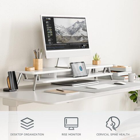 Fenge Dual Monitor Stand Riser for 2 Monitors, 11.3" Solid Wood Headphone Stand for Desk in Saudi Arabia