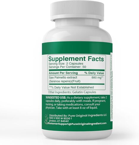 PURE ORIGINAL INGREDIENTS Saw Palmetto, (100 Capsules) Always Pure, No Additives Or Fillers, Lab Verified in Saudi Arabia