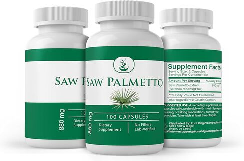 PURE ORIGINAL INGREDIENTS Saw Palmetto, (100 Capsules) Always Pure, No Additives Or Fillers, Lab Verified in Saudi Arabia