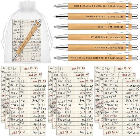 Sayglossy 8 Sets Book Lovers Gifts Book Club Wooden Ballpoint Pens Library Reading Notebook with Organza Bags Valentines Day Ideas Bookish Gift for Women Librarian Coworker Teacher Student, 6 Styles in Kuwait