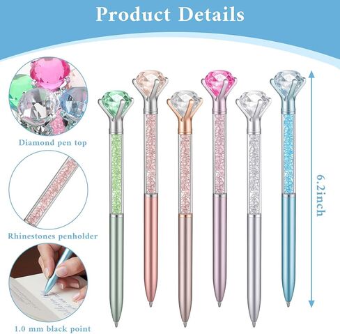 60 Pcs Diamond Pens Set with Rhinestone Crystal Gems, Sparkling Glitter Ballpoint Pen Collection in 6 Colors - Blue/Violet/Green/Silver/Rose Gold/Pink for Girls Wedding Party Office School Supplies in Kuwait