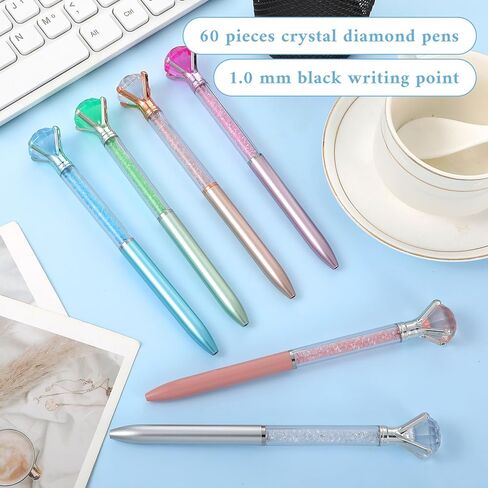 60 Pcs Diamond Pens Set with Rhinestone Crystal Gems, Sparkling Glitter Ballpoint Pen Collection in 6 Colors - Blue/Violet/Green/Silver/Rose Gold/Pink for Girls Wedding Party Office School Supplies in Kuwait