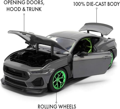 Jada Toys Bigtime Muscle 1:24 2024 Ford Mustang RTR Spec 5-D - Opening Doors, Hood, Trunk, Rubber Tires, (Glossy Gray) in Saudi Arabia