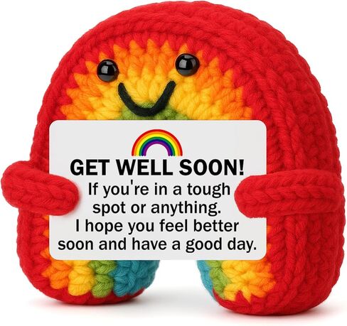 BuiltFit Get Well Gifts for Women - Get Well Soon Inspirational Handmade Crochet Rainbow After Surgery Recovery Self Care Feel Better Thinking of You Cancer Care Comfort Gift for Men Patients Friends in Kuwait