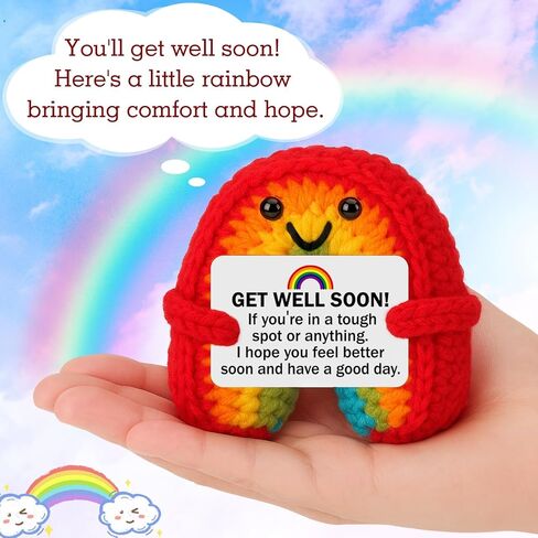 BuiltFit Get Well Gifts for Women - Get Well Soon Inspirational Handmade Crochet Rainbow After Surgery Recovery Self Care Feel Better Thinking of You Cancer Care Comfort Gift for Men Patients Friends in Kuwait