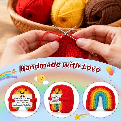 BuiltFit Get Well Gifts for Women - Get Well Soon Inspirational Handmade Crochet Rainbow After Surgery Recovery Self Care Feel Better Thinking of You Cancer Care Comfort Gift for Men Patients Friends in Kuwait