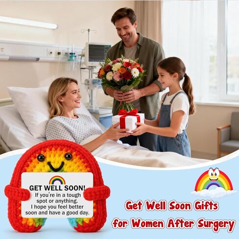 BuiltFit Get Well Gifts for Women - Get Well Soon Inspirational Handmade Crochet Rainbow After Surgery Recovery Self Care Feel Better Thinking of You Cancer Care Comfort Gift for Men Patients Friends in Kuwait