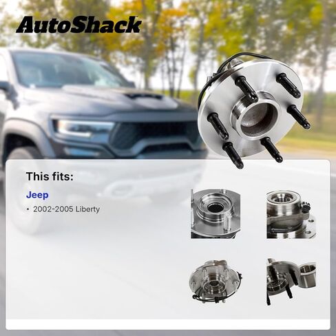 AutoShack Front Wheel Hub Bearing Assemblies - Driver and Passenger Side for Jeep, Liberty 2002-2005, 4WD RWD L4 2.4L 2.8L V6 3.7L - 5-Lug, Without ABS in Kuwait