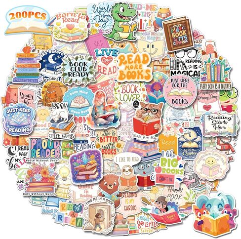 HomSeon 200Pcs Book Stickers Bulk, Vinyl Reading Stickers for Book Lovers Gifts Library Accessories Water Bottles Laptops, Bookish Decals for Kids Students Teens in Saudi Arabia