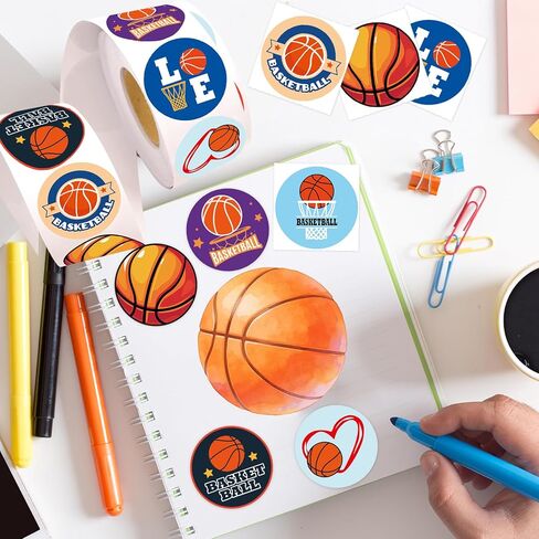 Ceiba Tree 500Pcs Basketball Stickers Sports Rolled Sticker Self Adhesive Labels Decorations Basketball Theme Birthday Party Favors in Kuwait