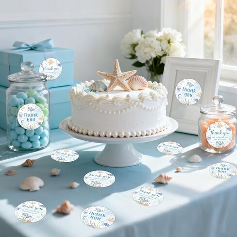 80Pcs Under The Sea Baby Shower Stickers Thank You for Showering Our Baby with Love Stickers Ocean Animals Thank You Sticker for Ocean World Party Supplies Candy Gifts Envelopes Seals in Saudi Arabia