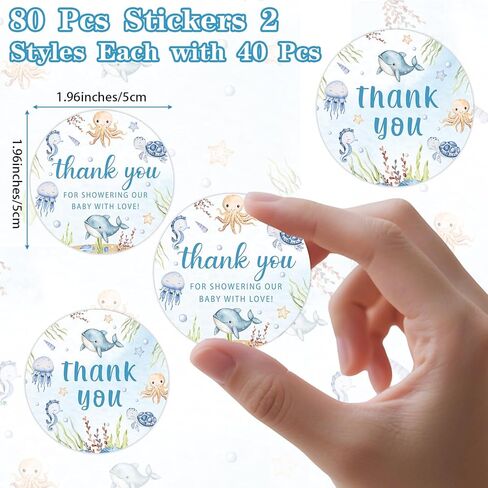 80Pcs Under The Sea Baby Shower Stickers Thank You for Showering Our Baby with Love Stickers Ocean Animals Thank You Sticker for Ocean World Party Supplies Candy Gifts Envelopes Seals in Saudi Arabia