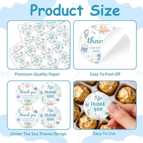 80Pcs Under The Sea Baby Shower Stickers Thank You for Showering Our Baby with Love Stickers Ocean Animals Thank You Sticker for Ocean World Party Supplies Candy Gifts Envelopes Seals in Saudi Arabia