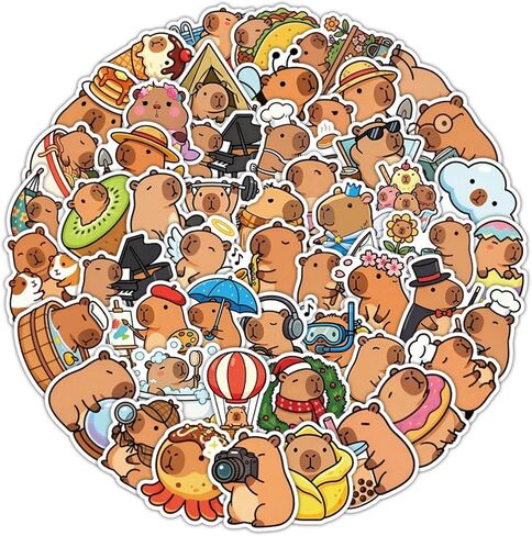 50 قطعة من ملصقات كابيبارا اللطيفة للأطفال، ملصقات كابيبارا المضحكة المقاومة للماء لقصاصات زجاجات المياه، شارات حيوانات من الفينيل لأجهزة الكمبيوتر المحمول أوقد دفتر قصاصات مجلة هدايا الحفلات (كابيبارا) in Kuwait