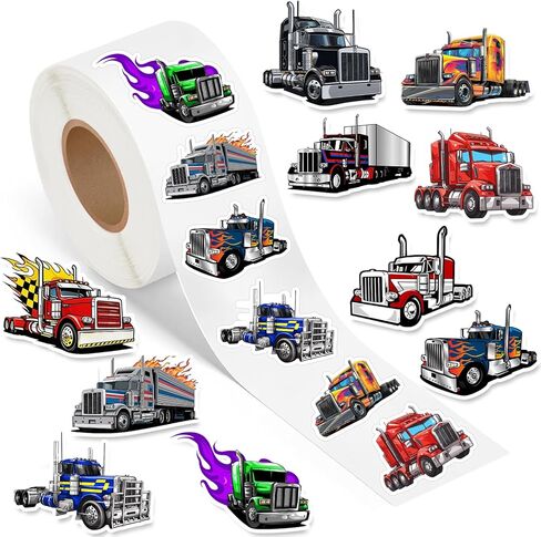 500PCS Semi Truck Stickers Roll, Semi Truck Favors Birthday Decorations Waterproof Stickers for Water Bottle Laptop Luggage Envelope in Saudi Arabia