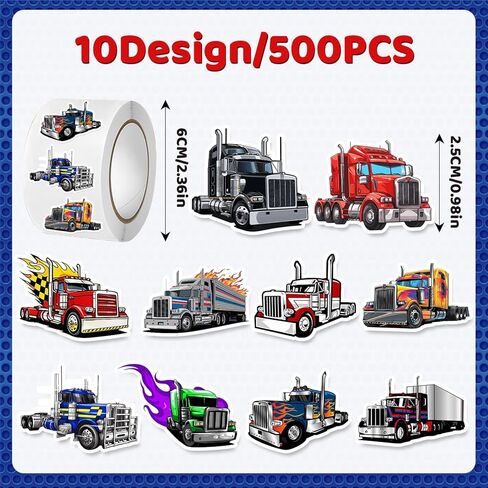 500PCS Semi Truck Stickers Roll, Semi Truck Favors Birthday Decorations Waterproof Stickers for Water Bottle Laptop Luggage Envelope in Saudi Arabia
