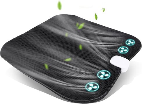 Cooling Car Seat Cushion with 4 Fan, Wire - Less Cooling Car Seat Cushions,2 Speed Adjustable,USB Rechargeable Battery for Car Home Office, Ideal Summer Car Seat Cushion (Black) in Saudi Arabia
