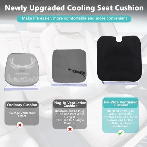 Cooling Car Seat Cushion with 4 Fan, Wire - Less Cooling Car Seat Cushions,2 Speed Adjustable,USB Rechargeable Battery for Car Home Office, Ideal Summer Car Seat Cushion (Black) in Saudi Arabia