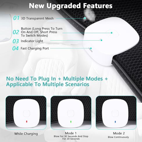 Cooling Car Seat Cushion with 4 Fan, Wire - Less Cooling Car Seat Cushions,2 Speed Adjustable,USB Rechargeable Battery for Car Home Office, Ideal Summer Car Seat Cushion (Black) in Saudi Arabia