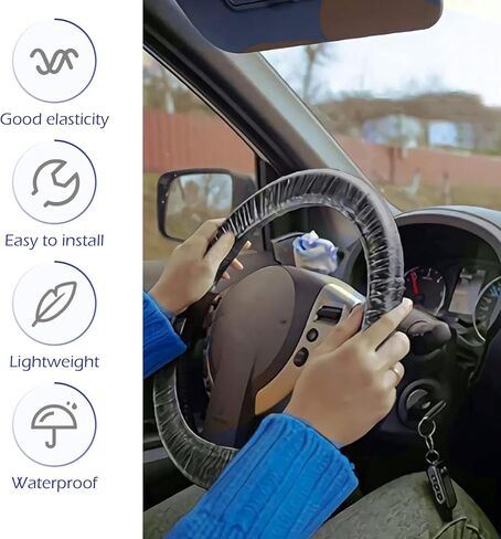 100 PCS Disposable Car Steering Wheel Cover, All-season Stretchable Disposable Steering Wheel Grip Protector, Sufficient Quantity of Maintenance Accessories for Most Cars (Transparent) in Saudi Arabia