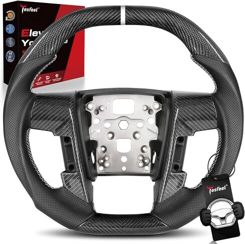 Real Carbon Fiber Steering Wheel for Ford F150 (2009-2014) & SVT Raptor (2010-2014), Double D-Shape, Singel White Stripe & Stitching, Hand-Stitched Nappa Leather in Saudi Arabia