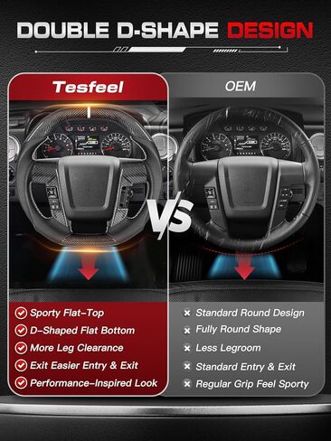 Real Carbon Fiber Steering Wheel for Ford F150 (2009-2014) & SVT Raptor (2010-2014), Double D-Shape, Singel White Stripe & Stitching, Hand-Stitched Nappa Leather in Saudi Arabia