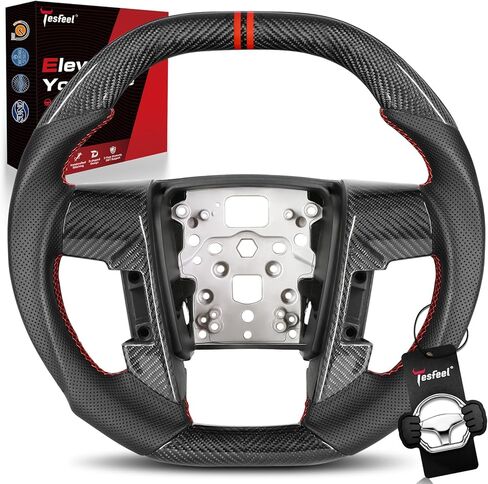 Real Carbon Fiber Steering Wheel for Ford F150 (2009-2014) & SVT Raptor (2010-2014), Double D-Shape, Singel White Stripe & Stitching, Hand-Stitched Nappa Leather in Saudi Arabia