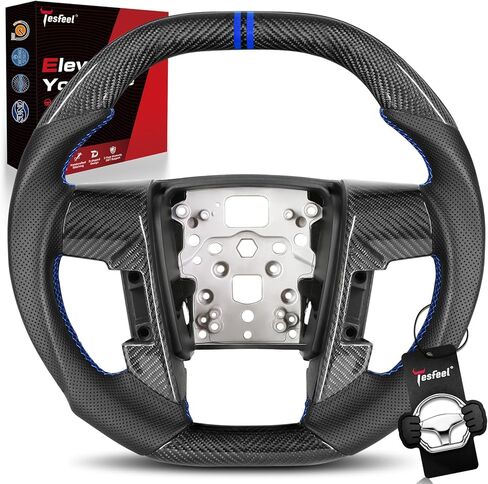 Real Carbon Fiber Steering Wheel for Ford F150 (2009-2014) & SVT Raptor (2010-2014), Double D-Shape, Singel White Stripe & Stitching, Hand-Stitched Nappa Leather in Saudi Arabia