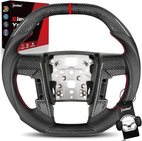 Real Carbon Fiber Steering Wheel for Ford F150 (2009-2014) & SVT Raptor (2010-2014), Double D-Shape, Singel White Stripe & Stitching, Hand-Stitched Nappa Leather in Saudi Arabia